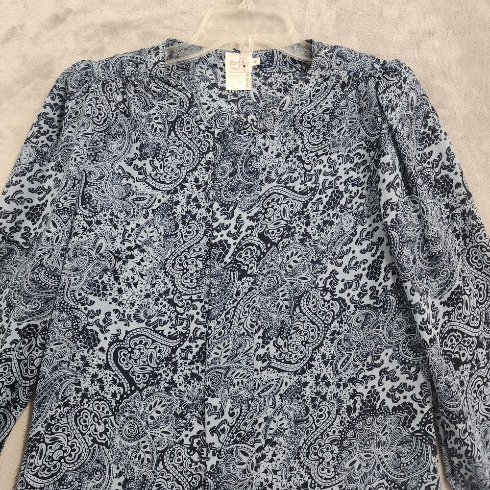 Vintage TanJay Shirt Womens 8 Blue Paisley Tie Neck Bow Long Sleeve Chiffon - Picture 6 of 16